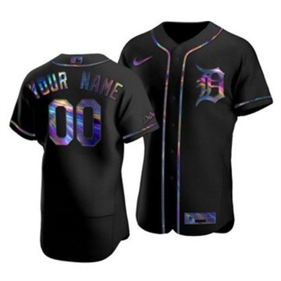 Detroit Tigers Custom Men's Nike Iridescent Holographic Collection MLB Jersey Black